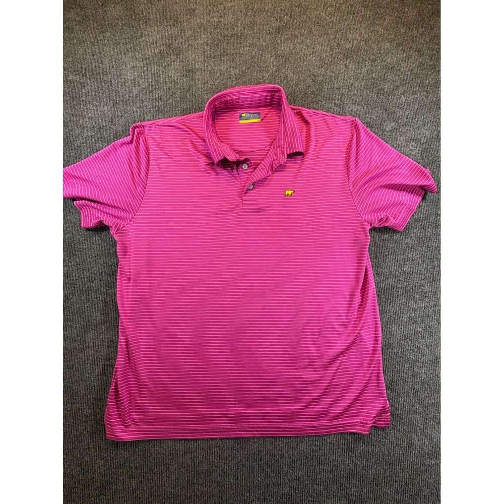 Jack Nicklaus Mens Pink Striped Golden Bear Golf Polo Shirt Large 1011